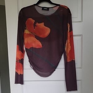 Cider Long Sleeve Top - Rich Maroon and Bright Orange